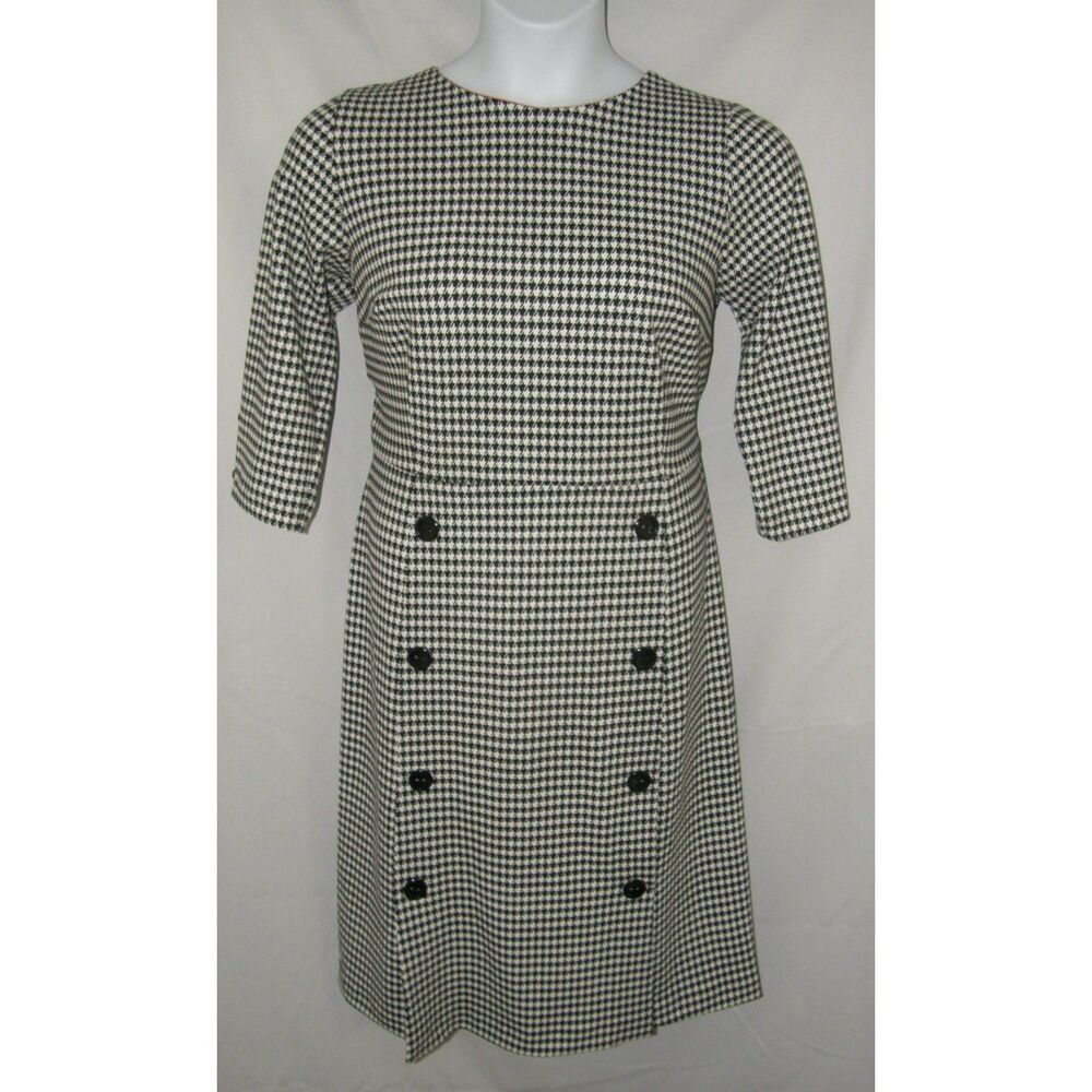 Black Houndstooth Sz 16 Church Office Stretchy Sheath Midi Dress SHELBY & PALMER